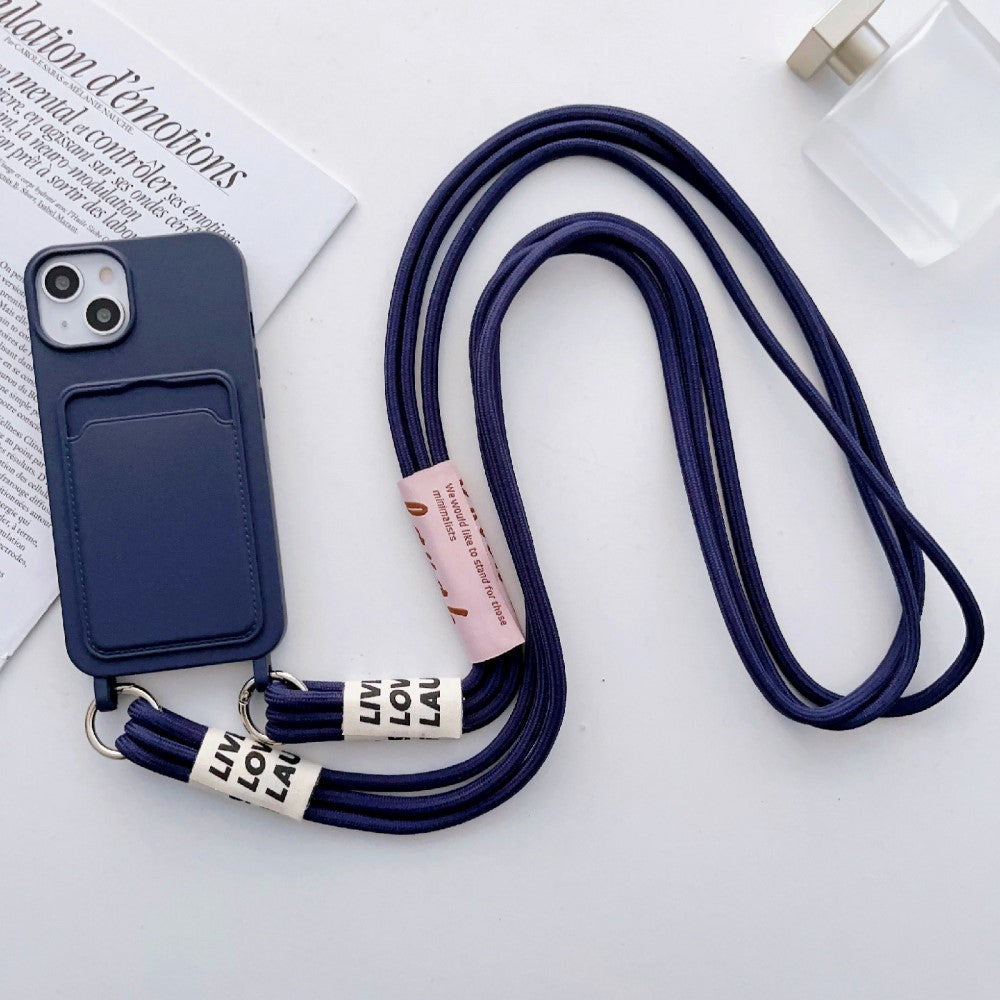 iPhone 14 Flexible Plastic Case with Card Holder & Strap - Dark Blue