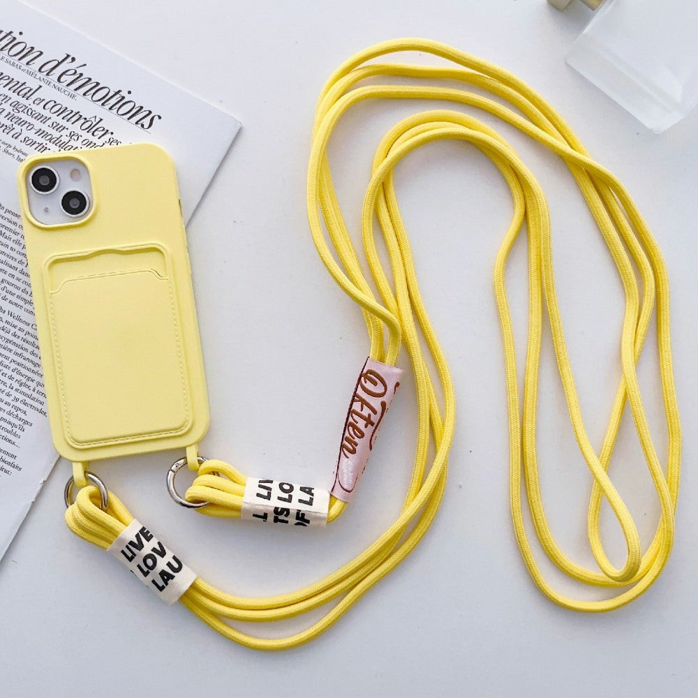 iPhone 14 Flexible Plastic Case with Card Holder & Strap - Yellow