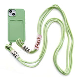 iPhone 14 Flexible Plastic Case with Card Holder & Strap - Green