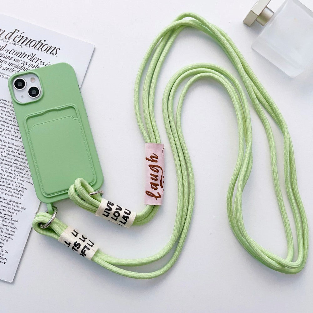 iPhone 14 Flexible Plastic Case with Card Holder & Strap - Green