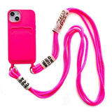 iPhone 14 Flexible Plastic Case with Card Holder & Strap - Pink