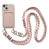 iPhone 14 Flexible Plastic Case with Card Holder & Strap - Light Pink