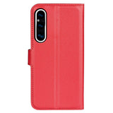 Sony Xperia 1 V Litchi Leather Flip Case w. Wallet - Red