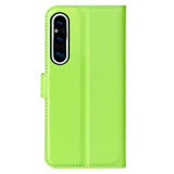 Sony Xperia 1 V Litchi Leather Flip Case w. Wallet - Green