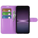 Sony Xperia 1 V Litchi Leather Flip Case w. Wallet - Purple