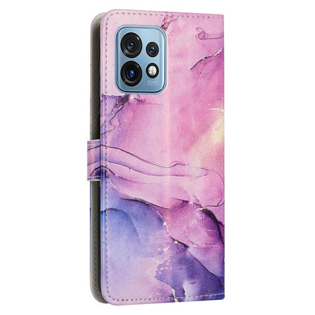 Motorola Edge 40 Pro Leather Flip Case w. Wallet & Strap - Marble - Purple / Pink