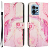 Motorola Edge 40 Pro Leather Flip Case w. Wallet & Strap - Marble - Pink