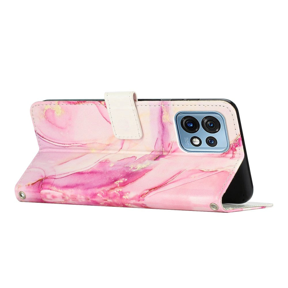 Motorola Edge 40 Pro Leather Flip Case w. Wallet & Strap - Marble - Pink