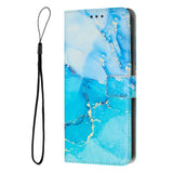 Motorola Edge 40 Pro Leather Flip Case w. Wallet & Strap - Marble - Turquoise / Blue