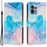 Motorola Edge 40 Pro Leather Flip Case w. Wallet & Strap - Marble - Blue / Pink