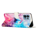 Motorola Edge 40 Pro Leather Flip Case w. Wallet & Strap - Marble - Blue / Pink / Purple