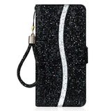 Samsung Galaxy A24 PU Leather Flip Case with Wallet & Strap - Glitter Design - Black