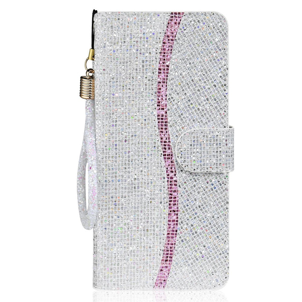 Samsung Galaxy A24 PU Leather Flip Case with Wallet & Strap - Glitter Design - Silver