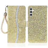 Samsung Galaxy A24 PU Leather Flip Case with Wallet & Strap - Glitter Design - Gold