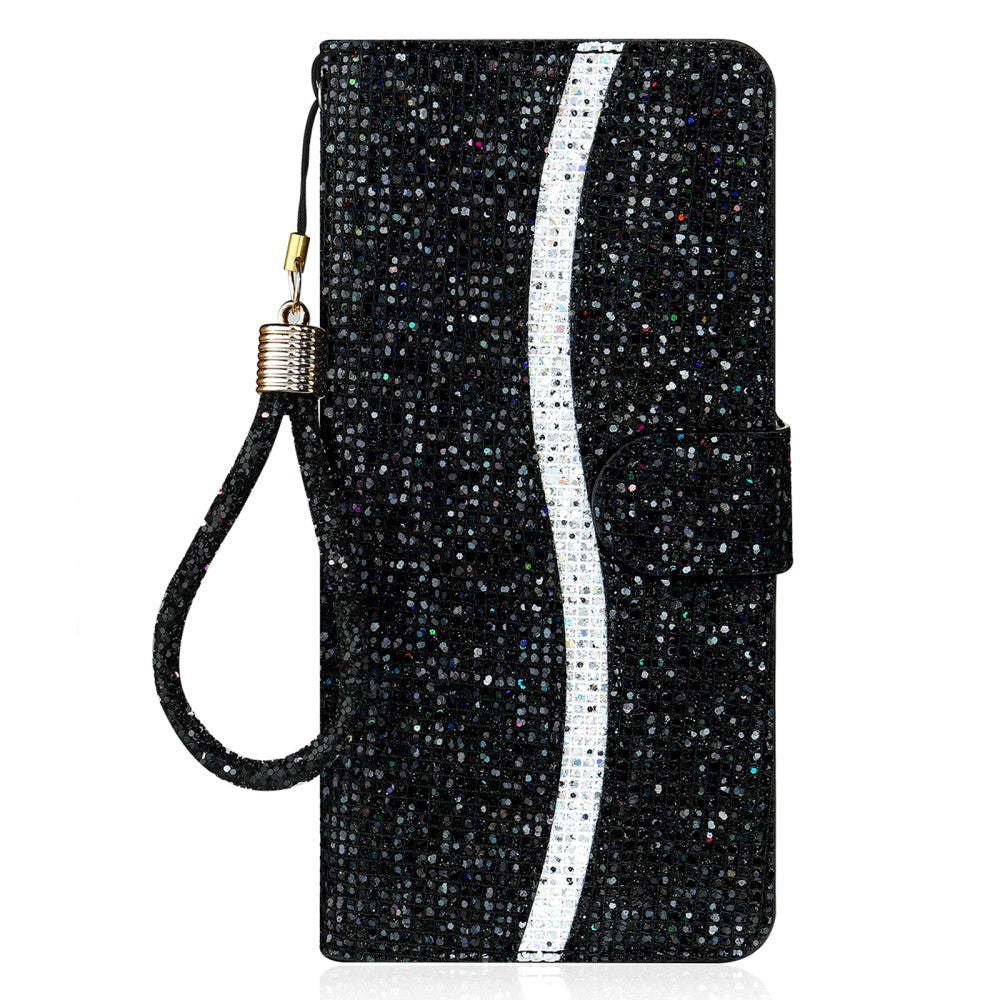 Samsung Galaxy A34 (5G) PU Leather Flip Case with Wallet & Strap - Glitter Design - Black