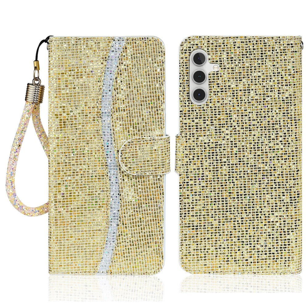 Samsung Galaxy A34 (5G) PU Leather Flip Case with Wallet & Strap - Glitter Design - Gold