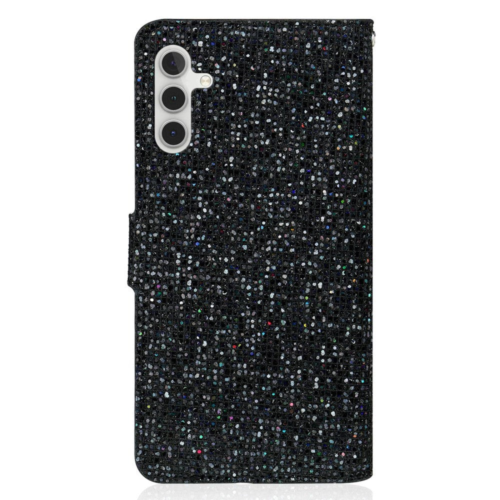 Samsung Galaxy A54 (5G) PU Leather Flip Case with Wallet & Strap - Glitter Design - Black