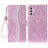 Samsung Galaxy A54 (5G) PU Leather Flip Case with Wallet & Strap - Glitter Design - Pink