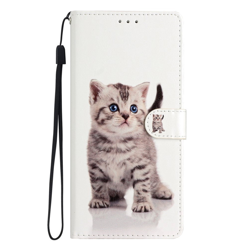 Google Pixel 7 PU Leather Flip Case w. Wallet and Strap - Cute Cat