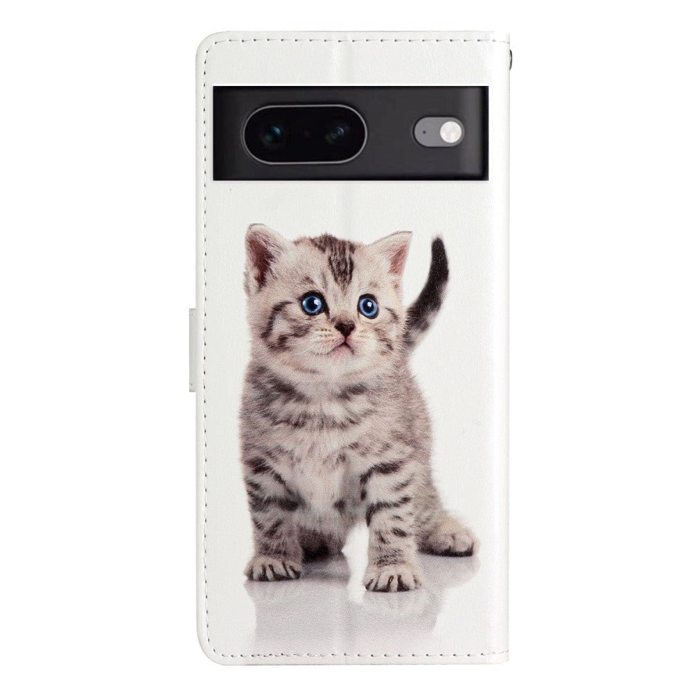 Google Pixel 7 PU Leather Flip Case w. Wallet and Strap - Cute Cat