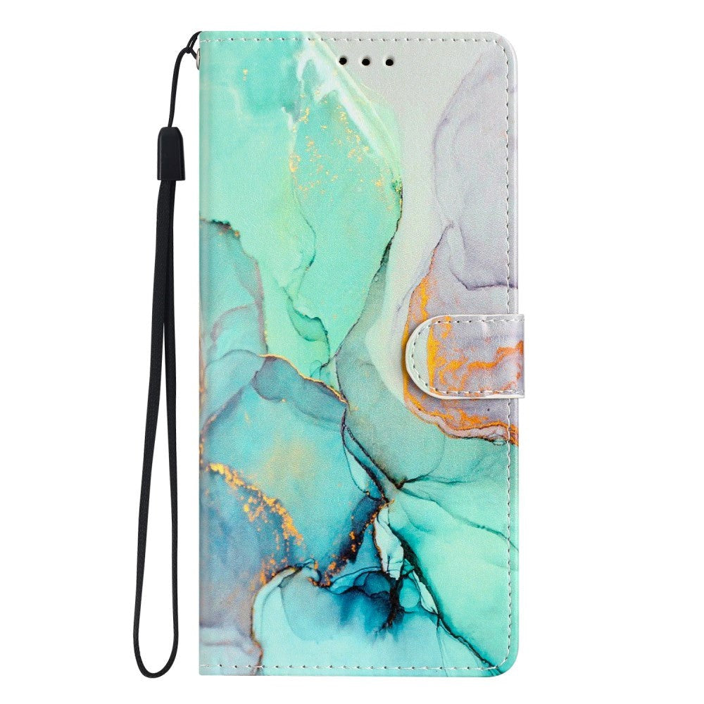 Google Pixel 7 PU Leather Flip Case w. Wallet and Strap - Green Marble