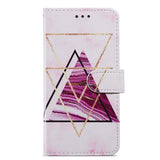 Google Pixel 7 PU Leather Flip Case w. Wallet and Strap - Marble / Triangles