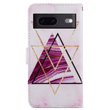 Google Pixel 7 PU Leather Flip Case w. Wallet and Strap - Marble / Triangles