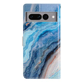 Google Pixel 7 Pro PU Leather Flip Case w. Wallet and Strap - Blue Marble