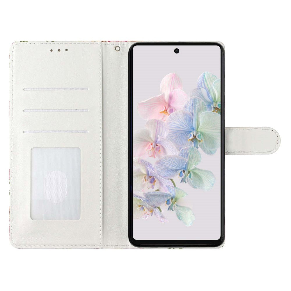 Google Pixel 7 Pro PU Leather Flip Case w. Wallet and Strap - Pink Marble