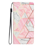 Google Pixel 7 Pro PU Leather Flip Case w. Wallet and Strap - Pink Marble