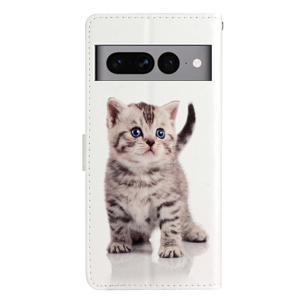 Google Pixel 7 Pro PU Leather Flip Case w. Wallet and Strap - Cute Cat