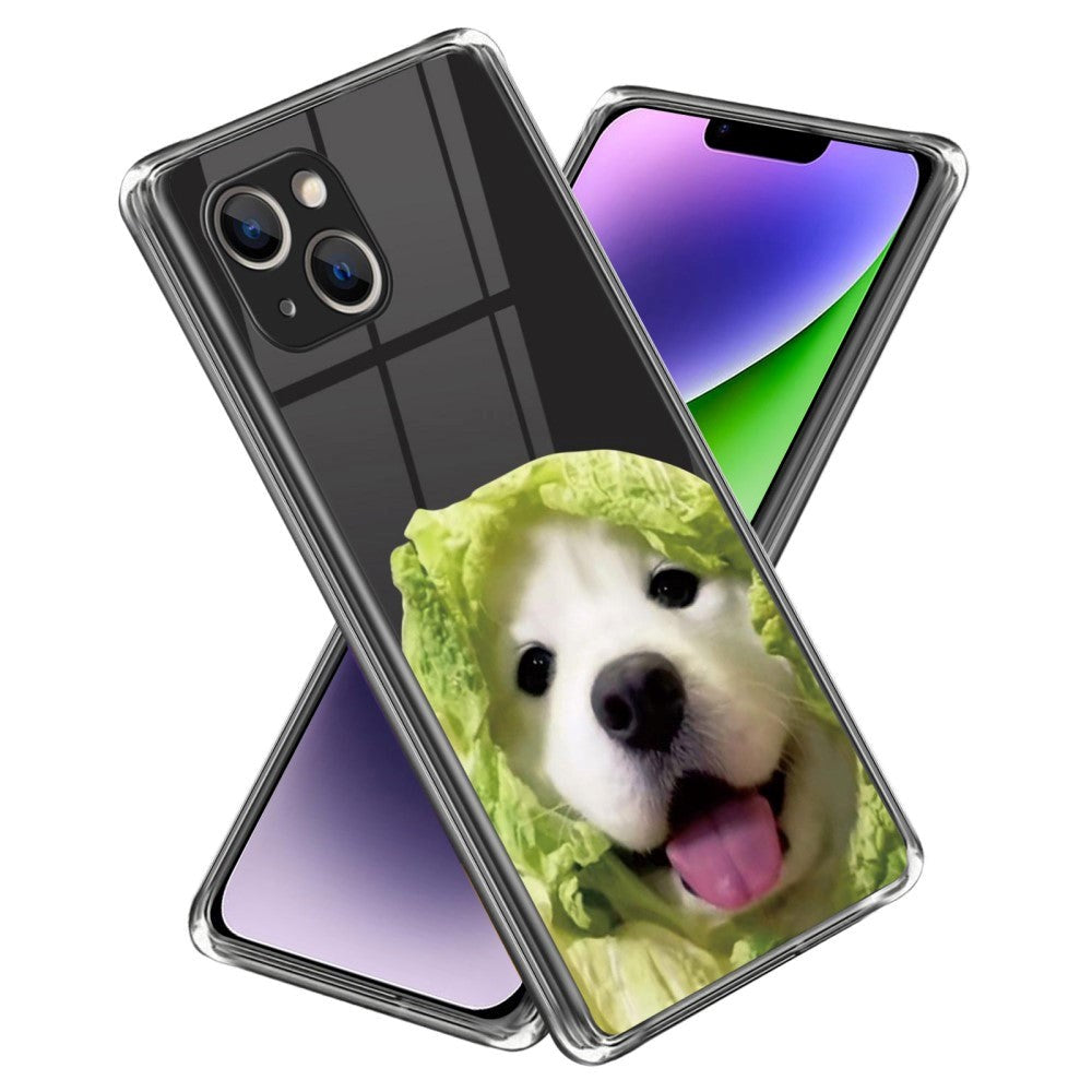 iPhone 14 Plastic Transparent Case w. Motive - Dog in Salad