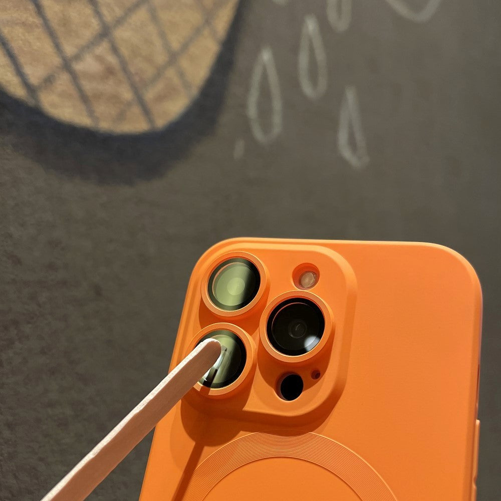 iPhone 14 Pro Silicone Case with Camera Protector - MagSafe Compatible - Orange