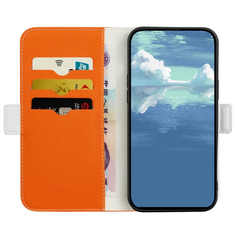 Samsung Galaxy A34 (5G) Litchi Leather Wallet Case with Magnetic Closure - Orange