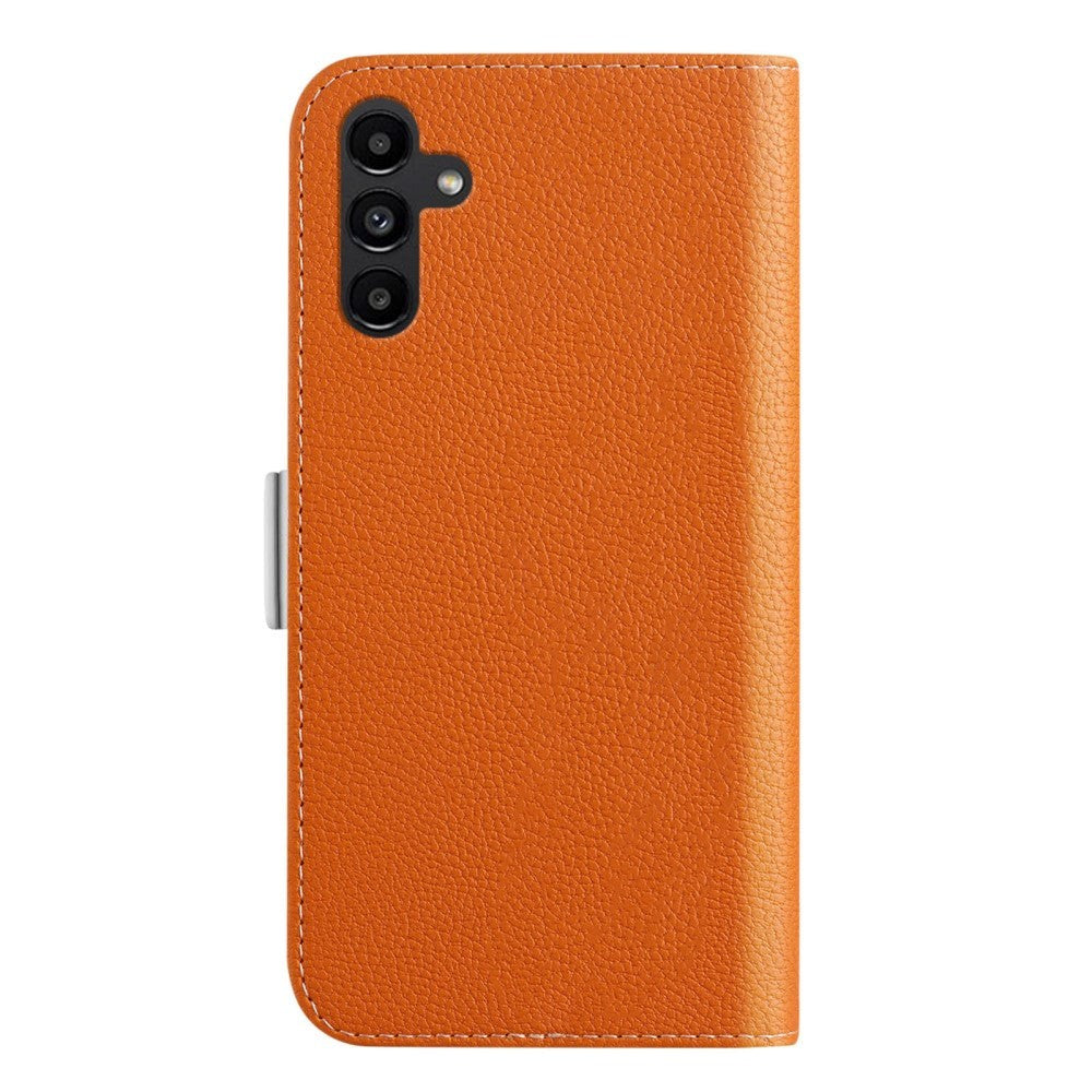 Samsung Galaxy A34 (5G) Litchi Leather Wallet Case with Magnetic Closure - Orange