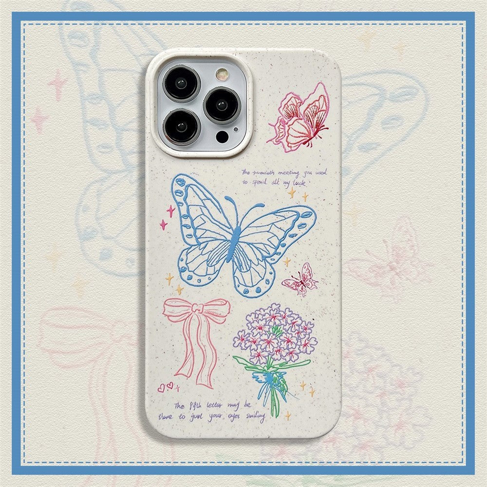 iPhone 14 Pro Flexible Plastic Case w. Motif - Butterflies and Flowers