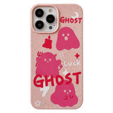 iPhone 14 Pro Flexible Plastic Case w. Motif - Pink Ghosts