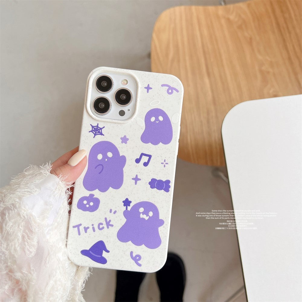 iPhone 14 Pro Flexible Plastic Case w. Motif - Purple Ghosts