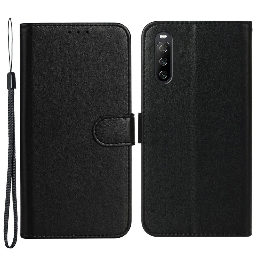 Sony Xperia 10 V Leather Flip Case with Wallet and Strap - Black