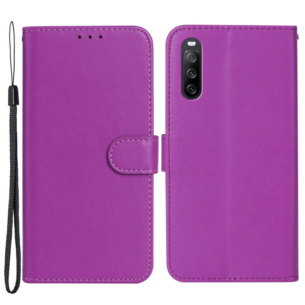 Sony Xperia 10 V Leather Flip Case with Wallet and Strap - Purple