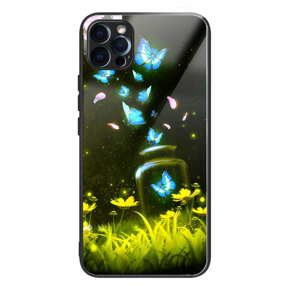 iPhone 14 Pro Case with Tempered Glass Backside - Butterflies