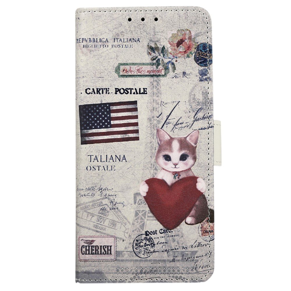 Nokia C32 Leather Case w. Wallet - Cat with Heart