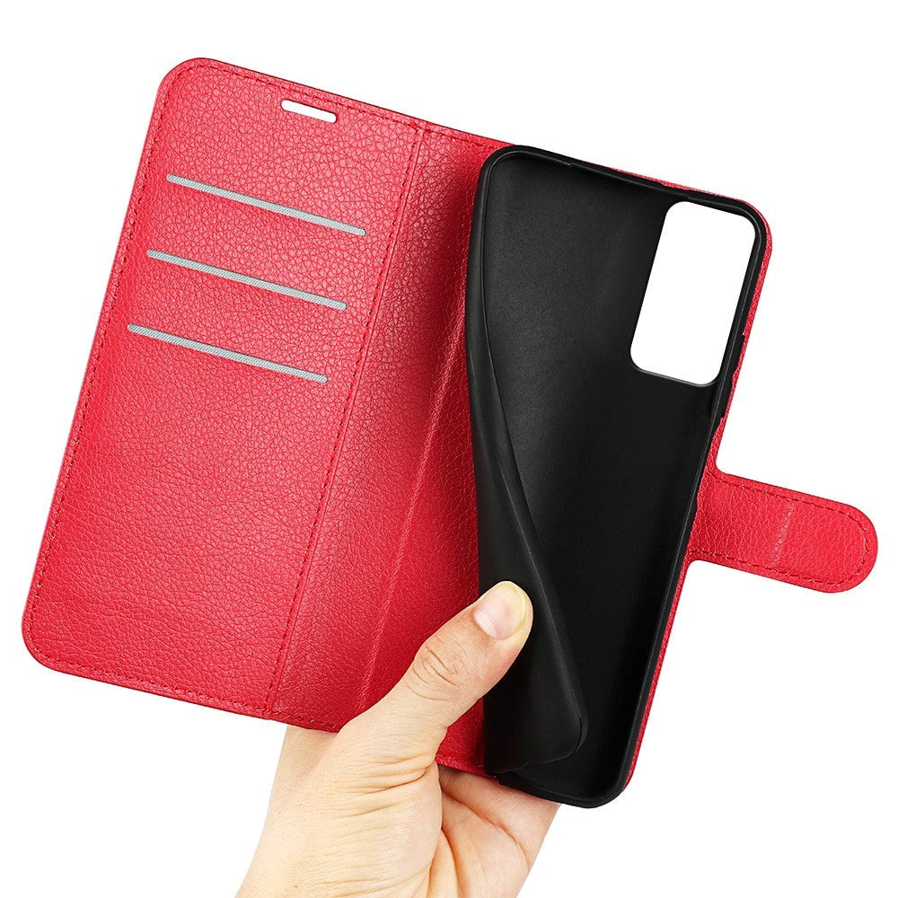 TCL 40R 5G Litchi Leather Flip Cover w. Wallet - Red