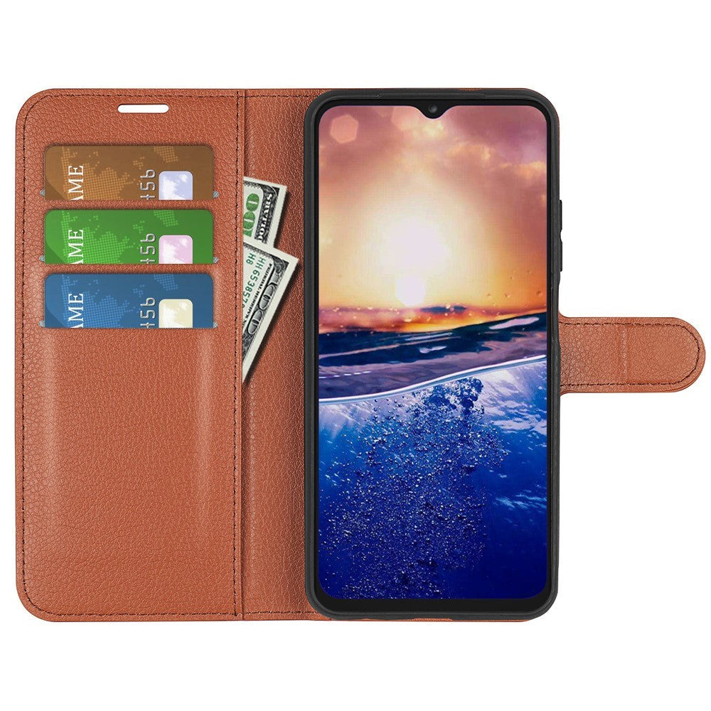 TCL 40R 5G Litchi Leather Flip Cover w. Wallet - Brown