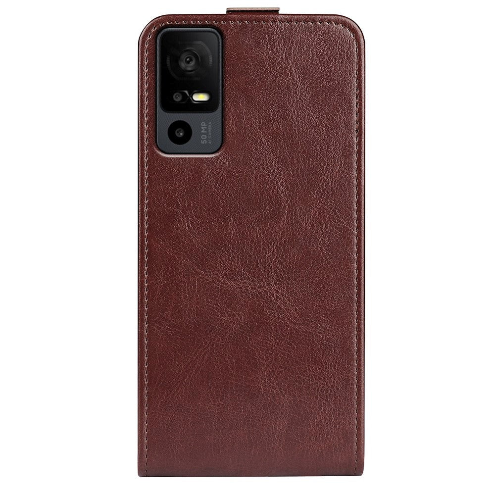 TCL 40R 5G Vertical Leather Flip Case w. Card Holder - Brown