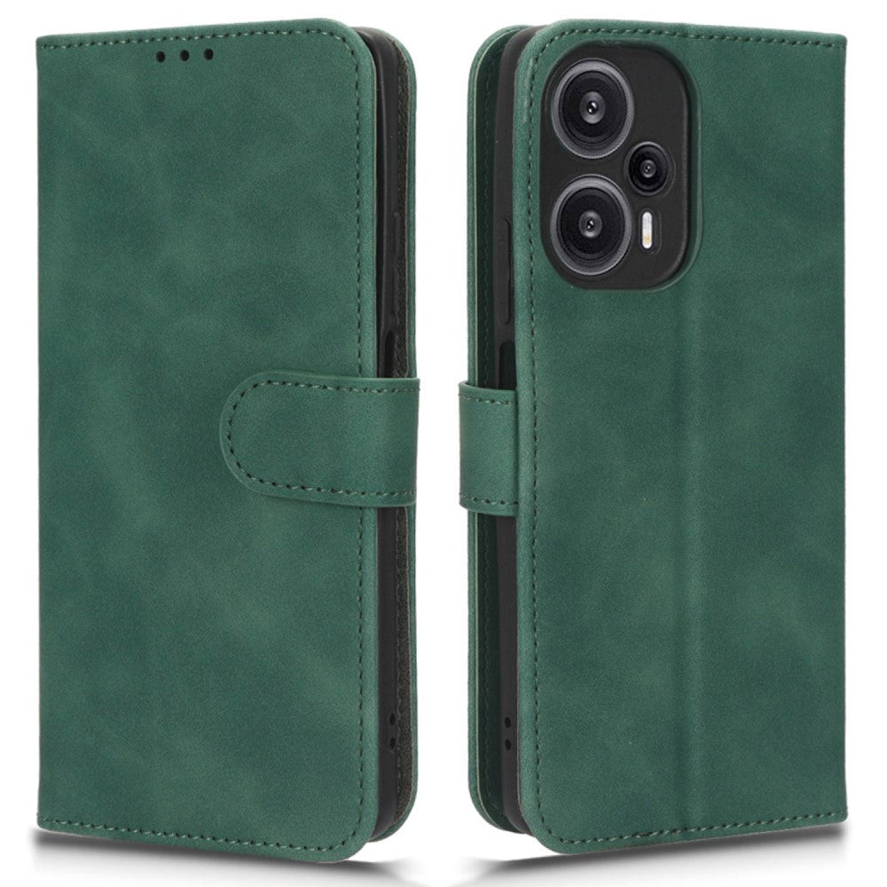 Xiaomi Poco F5 Leather Flip Case with Wallet and Stand Function - Green