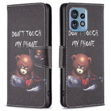 Motorola Edge 40 Pro Leather Wallet Case w. Print - "Don't Touch My Phone" Bear