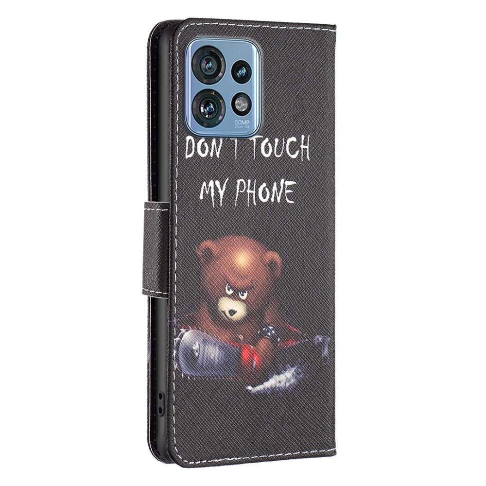 Motorola Edge 40 Pro Leather Wallet Case w. Print - "Don't Touch My Phone" Bear