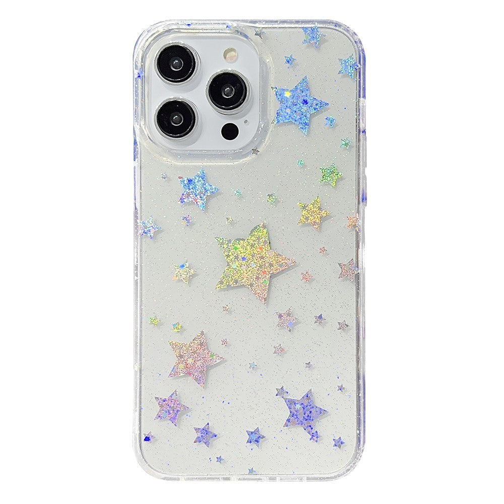 iPhone 14 Pro Hybrid Glitter Plastic Case - Stars