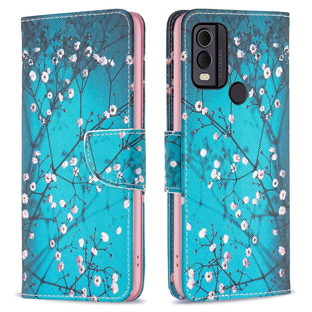 Nokia C22 Leather Wallet Case w. Print - Tree with Flowers